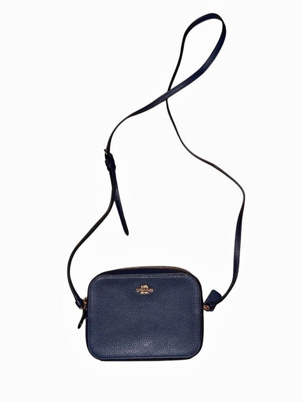 Coach Cobalt Blue Pebbled Leather Crossbody Camera Bag Purse